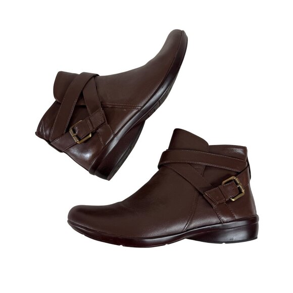 Naturalizer Womens Brown Leather Ankle Booties Size 10W Buckle Accent Comfort - Picture 5 of 14